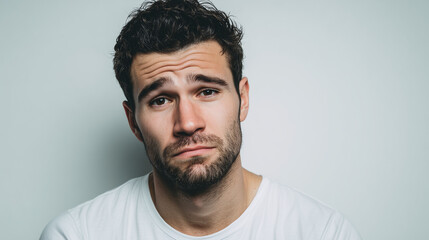Obraz premium Portrait of a man with a disappointed expression. Captures feelings of regret, frustration, and emotional reflection in a quiet, personal moment.