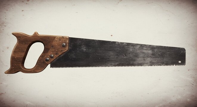 Vintage hand saw against light background