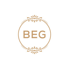 Elegant Monogram Logo Design with Decorative Frame – BEG Luxury Brand Identity Icon
