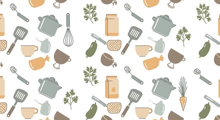 Charming Kitchen Utensils and Ingredients Seamless Pattern