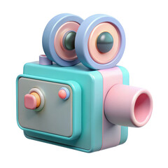 3d render of a cartoon movie camera isolated on transparent background