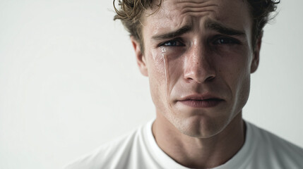 Obraz premium Portrait of a man with a sad expression, crying. Captures deep emotion, vulnerability, and human sadness in a raw and powerful moment.