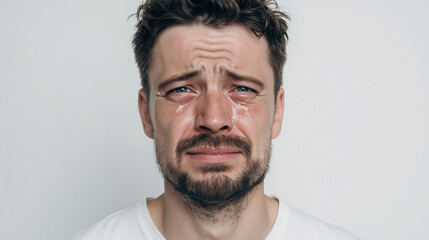 Portrait of a man with a sad expression, crying. Captures deep emotion, vulnerability, and human sadness in a raw and powerful moment.