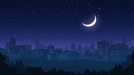 City night sky crescent moon