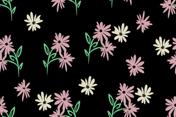 Exotic hand drawn flowers, seamless patterns with floral for fabric, textiles, clothing, wrapping paper, cover, banner, home decor, abstract backgrounds.