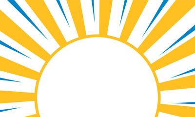 Abstract background of yellow and blue sunburst rays with white semicircle bottom space