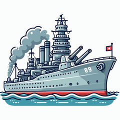 Obraz premium cartoon illustration of warship on white background