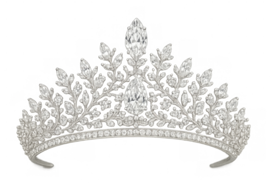 Luxury diamond tiara gleaming with precision-cut gems, radiating elegance against transparent backdrop, symbolizing regal sophistication