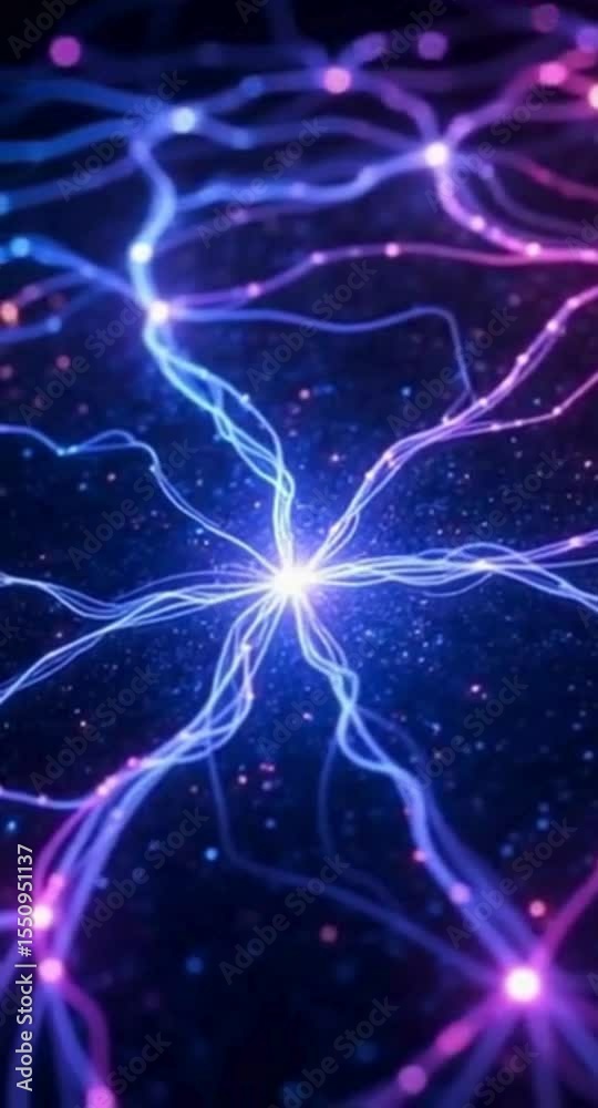 Poster abstract neural network connection with glowing nodes and lines on dark background