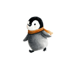 Fototapeta premium Adorable Penguin in a Cozy Scarf Crafted in Delicate Watercolor Illustration Style for Fun and Cheerful Art Projects