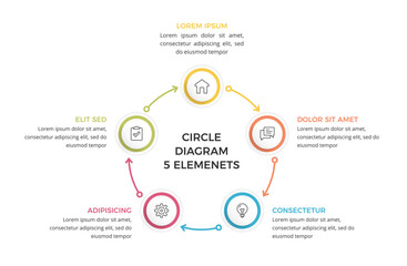 Circular diagram with five connected steps, infographic template, vector eps10 illustration