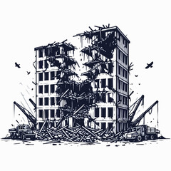 illustration of a building destroyed by war