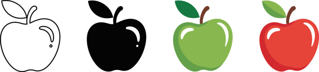 Apple icon set apple icon collection green and red - vector outline and silhouette Apple line icon nutrition vector flat fruit