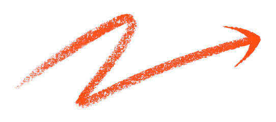 Red arrow symbol colored pencil isolated on transparent background