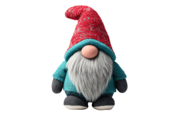 Stuffed Christmas gnome toy isolated on transparent background.png