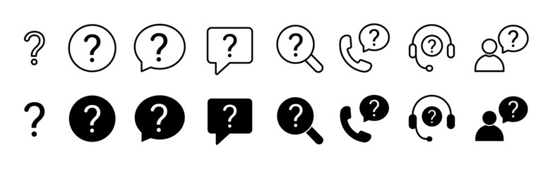 Question icon set. Question icons isolated on white background. Black pointer question sign. Vector illustration.