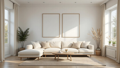 Modern Living Room with Neutral Tones, Sunlight, and Pampas Grass Decor