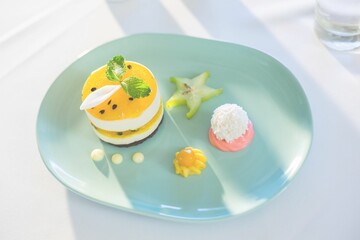 High angle view of cake in plate