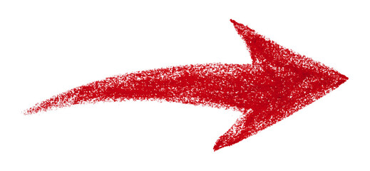 Red arrow symbol colored pencil isolated on transparent background