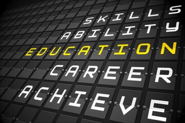 Education buzzwords on black mechanical board