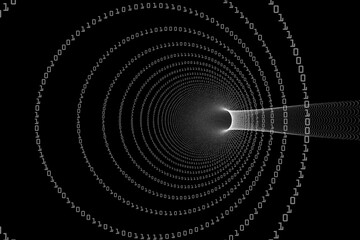Spiral of binary code on black background