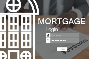 Graphic image of mortgage web page and businessman