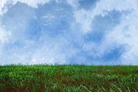 Fototapeta Digital composite view of grassy field