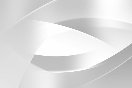 Abstract translucent white-gray ribbons are flowing in overlapping curves in digital art