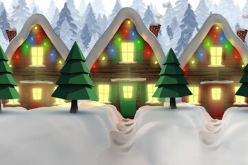 Row of snow covered houses