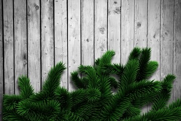 Fir branches on wooden planks
