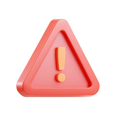 3D Rendered Transparent PNG Icon of a Red Triangular Warning Sign with a Soft Orange Exclamation Mark for Cautionary Attention and Alerts