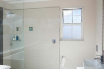 Glass wall in empty bathroom