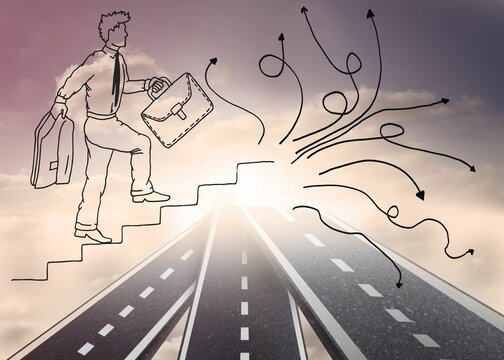 Fototapeta Comic man over streets in sky