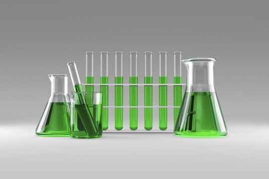 Laboratory flask with chemical solutions