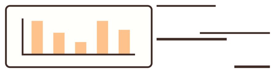Bar chart with vertical bars on axis surrounded by horizontal text lines. Ideal for data analysis, statistics, reports, presentations, comparisons, business, education. Simple flat metaphor