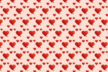 A repeating pattern of red hearts on a soft pink background symbolizing love and affection