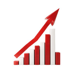 Red and white bar graph with upward trend