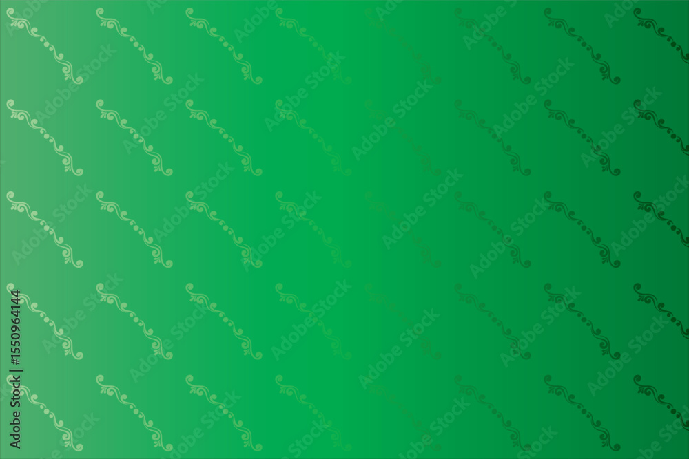 Poster elegant green gradient background with repeating diagonal swirl and dot flourish patterns