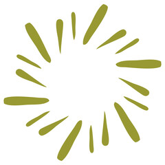 Olive Green Sunburst Shape with Long Radiating Petals in Handdrawn Vector Style
