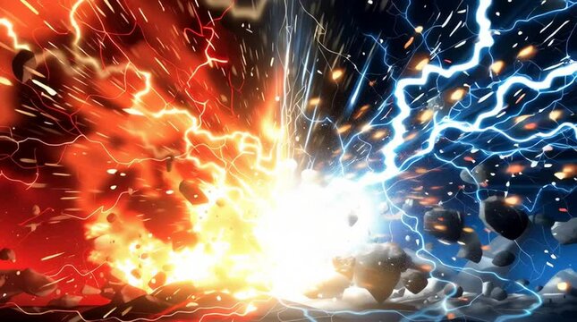 " 赤と青の戦う雷のバックグラウンド "