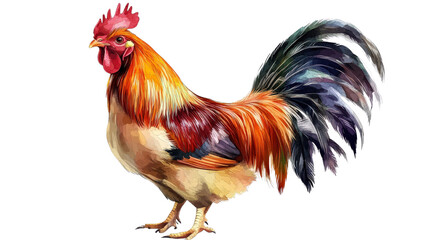 Artistic style chicken illustration with real feather texture Transparent background, PNG