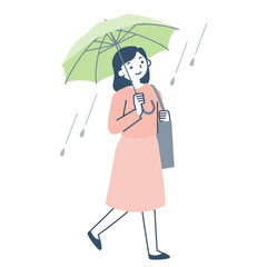 雨の日に傘をさして歩く女性