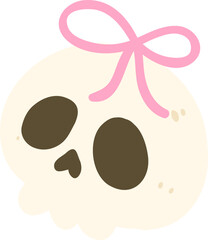 Kawaii Skull with Pink Bow Illustration, Cute Halloween Clipart with Pastel Spooky Vibe

