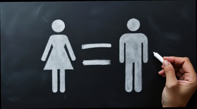 Symbol of Gender Equality Between Female and Male Icons on Chalkboard
