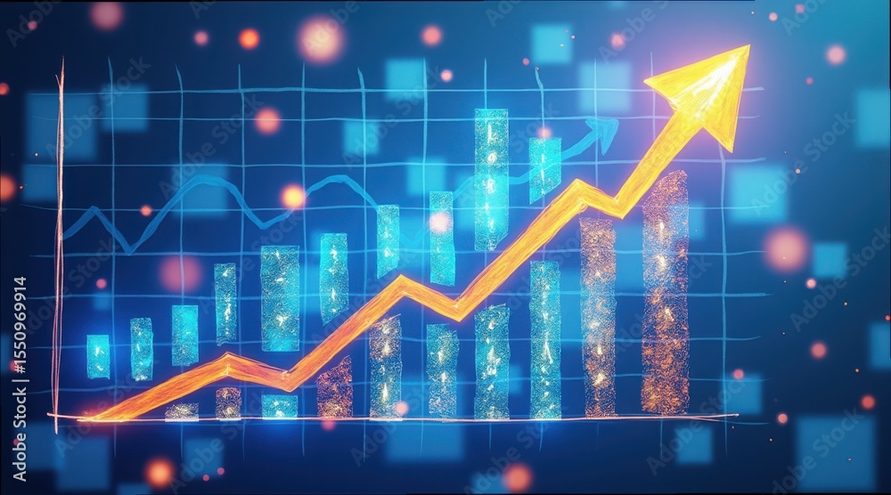 Aufkleber growth chart illustration with trend arrow and data visualization