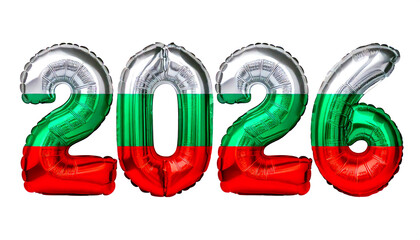 数字の2026の形のブルガリアの国旗柄の風船。白背景（Bulgaria flag pattern balloons in the shape of the number 2026 on white background）
