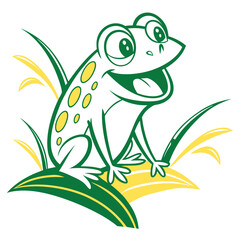 Funny Frog Vector &ndash; Cute Cartoon Amphibian Character | Smiling Frog Illustration &ndash; Playful Pond Animal Design | Goofy Frog Vector &ndash; Hand Drawn Funny Frog Art