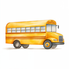 A watercolor illustration of a yellow school bus waiting for children. Perfect for back-to-school designs, education materials, and transportation-themed content.