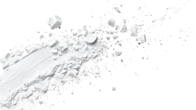 Soft white flour sprinkled in a light pattern isolated on a white background