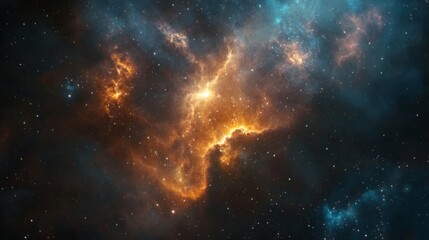 Fototapeta premium Glowing Orange Nebula Cloud in Deep Space Background,Generative Ai